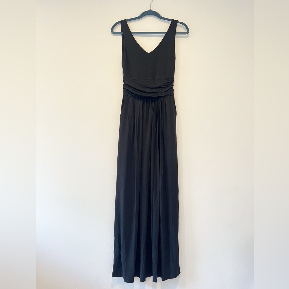 Brass the tank maxi dress sleeveless black jersey stretch pockets small - Picture 7 of 15